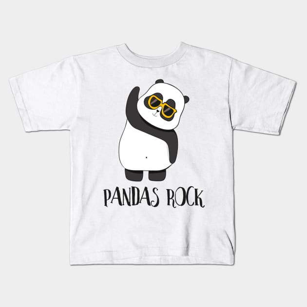 Pandas Rock! Funny Cute Panda Kids T-Shirt by Dreamy Panda Designs